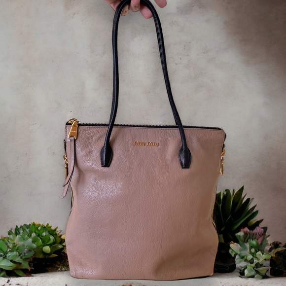 Miu Miu expandable shoulder bag 2 tone leather large tote for work/travel #H137c - Picture 6 of 10